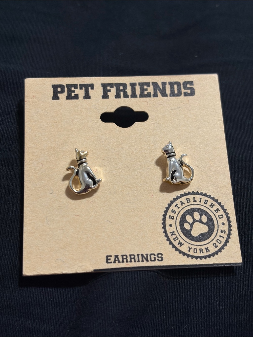 Pet Friends Cat Stud Earrings in Gold and Silver
